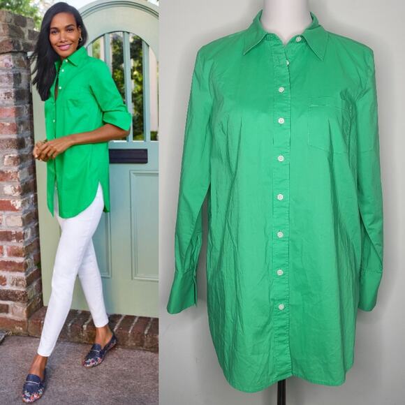 Talbots Sz S Kelly Green The Boyfriend Collared Button Up Curved Hem Cotton - Picture 1 of 12